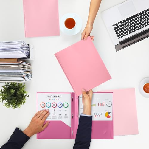 Mr. Pen- Plastic Folders with Pockets and Prongs, 5 Pack, Letter Size | File Folders with Fasteners, 2 Pocket Folder - color: Dusty Rose, size: 5 Pack