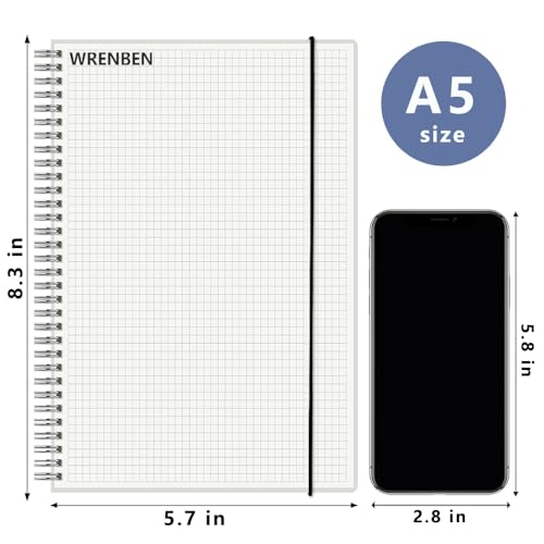3PCS Graph Grid 120GSM Thick Paper Spiral Notebooks with Removable Elastic Bands, Medium Size Graphing notebook 5.7" x 8.3" (A5, Grid) - size: A5(5.7"×8.3"), style: Grid / 3PCS