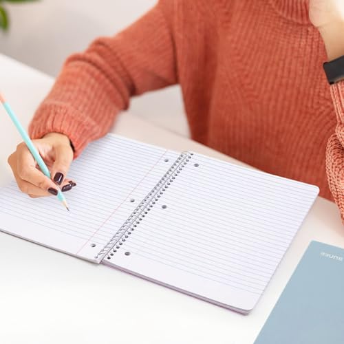 SUNEE Spiral Notebook, 1-Subject, College Ruled Paper, 8" x 10-1/2", 100 Sheets per Notebook, 3-Hole Punched Paper, Water Resistant Cover, Double-sided Pockets, Grey Blue - color: Grey Blue