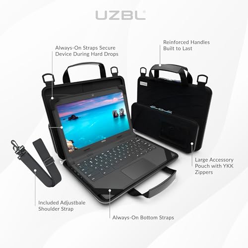 UZBL 11-11.6 Inch Always-on Chromebook Protective Hard Case with Accessory Pouch and Adjustable Shoulder Strap - color: Black Fabric