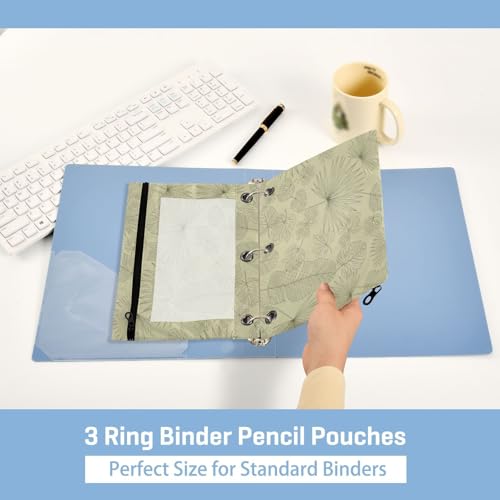 Blueangle Tropical Leaf Line Art Pencil Pouch for 3 Ring Binder, 2 Pack Clear Window Zipper Pencil Bags for Office
