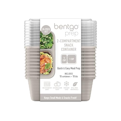 Bentgo Prep - 2-Compartment Snack Containers with Lids - Reusable, Microwaveable, Durable, PFAS & BPA-Free, Freezer and Dishwasher-Safe Meal Prep Food Storage - 10 Trays & 10 Lids (Clay) - color: Clay