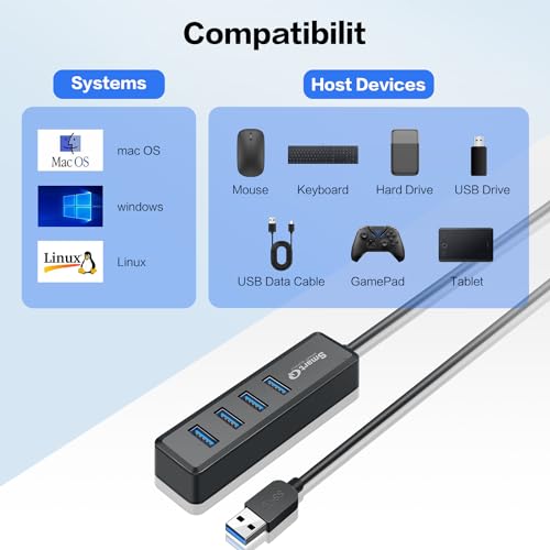 SmartQ H302S USB 3.0 Hub, 4-Port USB Expander with 2ft Long Cable, High-Speed Data Transfer, Compatible with Laptop, PC, Mac, Printer, External HDD (Pack of 2) - size: 2 ft (Pack of 2), style: USB A - 3.0