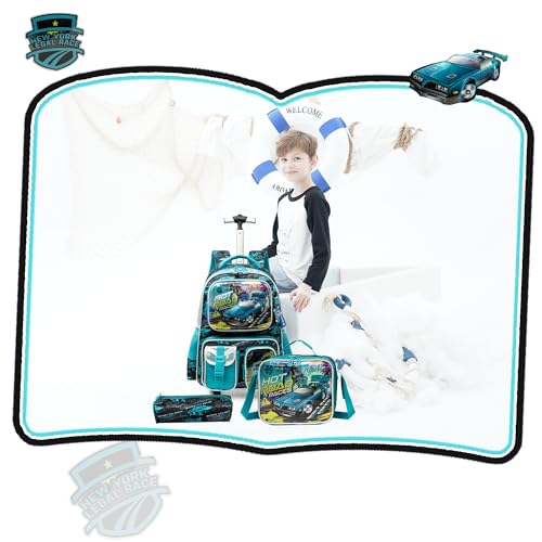 Meetbelify Kids Rolling Backpack with Wheels for Boys Rolling Backpacks with Lunch Box for Elementary School Students 3 in 1 Travel Luggage Suitcase for Boys Age 8-10 - color: Boy 04