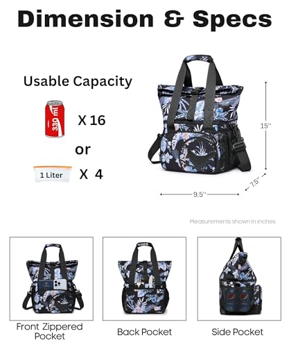 SUNNY BIRD Dual Compartment Lunch Bag Insulated Lunch Box for Women and Men (Hibiscus) - color: Hibiscus