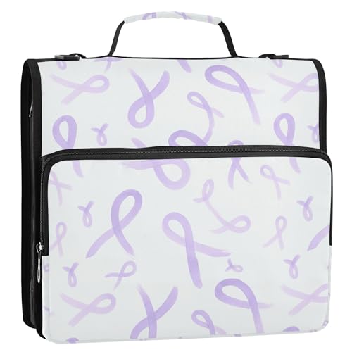 Purple Bow Ribbons Zippered Binder Bag with Shoulder Strap & Handle Waterproof 1.5 Inch 3 Rings Pencil Cases Portfolio Binder Document Storage - color: Purple Bow Ribbons