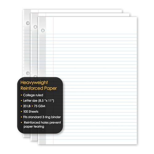 iScholar Reinforced Filler Paper, College Ruled, White, 100 Sheets, 9 x 11 Inches (83101) - style: College Ruled