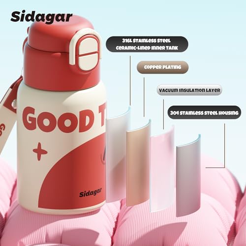 SDGA+ Kids Insulated Water Bottle with Shoulder Strap - 22 oz Kawaii Stainless Steel Tumbler with 3D Fuzzy Charm, Leak-Proof Flip Top & Vacuum Flask for School, Travel, BPA Free, Red - color: Red