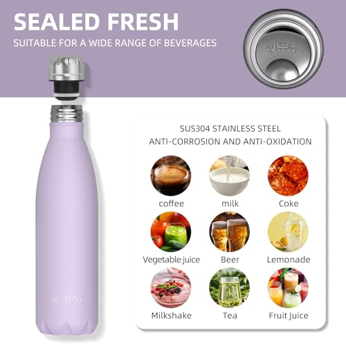 WATERSY Stainless Steel water bottles,17oz/500ml Insulated Water Bottles,Purple metal water bottle Keeps Drink Cold and Hot,BPA Free kids water bottles for School,Gym,Travel,Sports - color: Lilac
