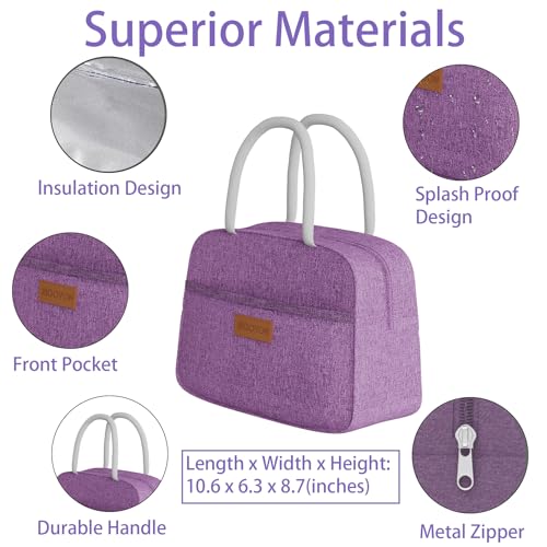 JBGOYON Leakproof Bento Box & Insulated Lunch Bag Set, 4-Piece, Purple | 6-hour thermal retention, includes nested knife fork spoon, 2 reusable snack pouches, designed for adults and kids - color: Purple Set