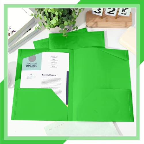 Henoyso 36 Pack Fruit Green Plastic Folders with Clear Front Pockets Heavy Duty File Folders with 2 Pockets and Card Slot for Student Communication School Office Presentation Report - color: Fruit Green