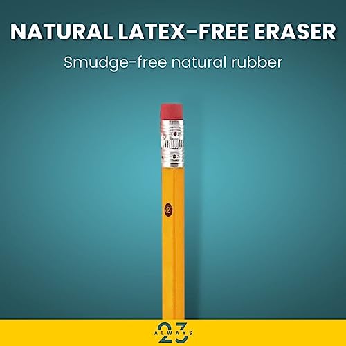 Always23 WoodCased Pencils, Yellow, Pre-sharpened, Pencils with Erasers, #2 HB 48 Pack