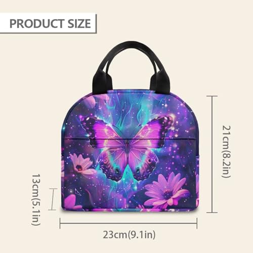 Purple Butterfly Lunch Bag Kids Thermal Picnic Cool Bags Leakproof Portable Lunch Box Large Thermal Cooler Bag for School Camping Picnic - color: Purple Butterfly Floral