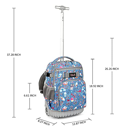 Tilami Rolling Backpack 18 inch Wheeled Laptop Backpack School College Student Travel Trip Boys and Girls (Blue Jeans) - color: Blue Jeans