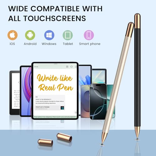 Mixoo Universal Stylus Pen for Touchscreen iPhone iPad Android Tablet Apple Kindle Switch 2 Chromebook Galaxy All Touch Screens, 2-in-1 High Sensitivity Fiber & Disc Stylus Pens Magnetic Cap - color: Black & Black