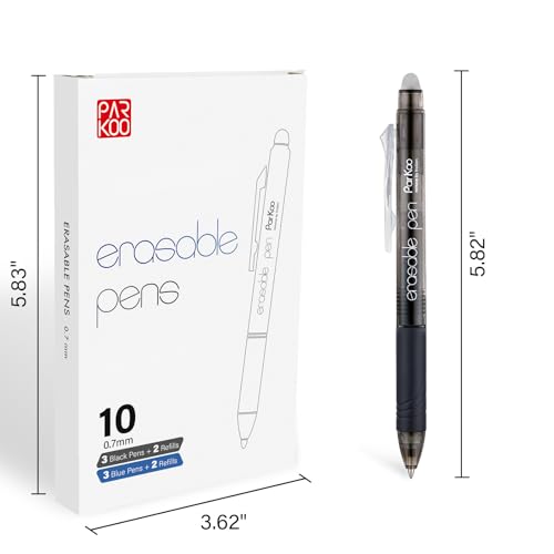 ParKoo Retractable Erasable Gel Pens Clicker Fine Point 0.7 mm, Make Mistakes Disappear, 3 Black/3 Blue Ink Pens with 4 Bonus Refills for Drawing Writing Journaling and Crossword Puzzles - color: Black Blue