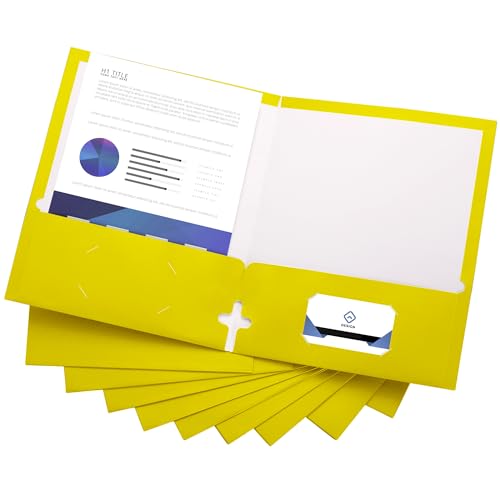 10 Pack Two Pocket Folders, Yellow, Strong Thick Paper Folders, for Letter Size, by ACTIVITYya, - color: Yellow