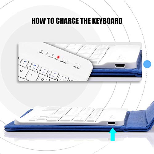 Portable Bluetooth Keyboard with Leather Case Cover with for 4.5''-6.8'' iOS, Android and Windows Smart Phones, Detachable with Kickstand - color: Blue