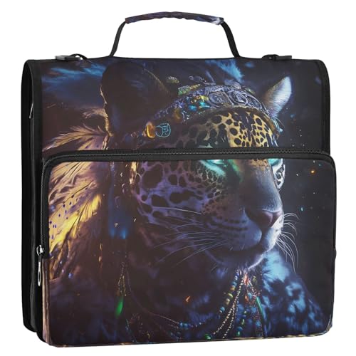3 Ring Zipper Binder Leopard Binders Bag with Shoulder Strap 500 Sheets Paper Organizer Trapper Keeper Documents Storage File Folder for School Office - color: A939