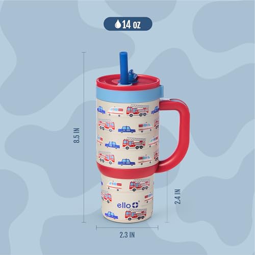 Ello Oasis 14oz Stainless Steel Toddler Tumbler with Handle & Retracting Straw, 100% Leakproof, Double-Wall Vacuum Insulated, Kids Water Bottle for School, BPA Free, Dishwasher Safe, To The Rescue - color: To The Rescue, size: 14 Ounces