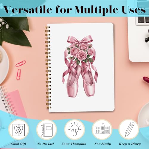 Coquette Pink Bow Ballet Dance Spiral Notebook, Dancer Teacher Gifts Journal Notebook, Inspirational Ballet Gift Notebooks for Work, Dancing Office Supplies Gifts for Girls Women, 5.8x8.3 Inch - color: Ballet Shoes with Roses