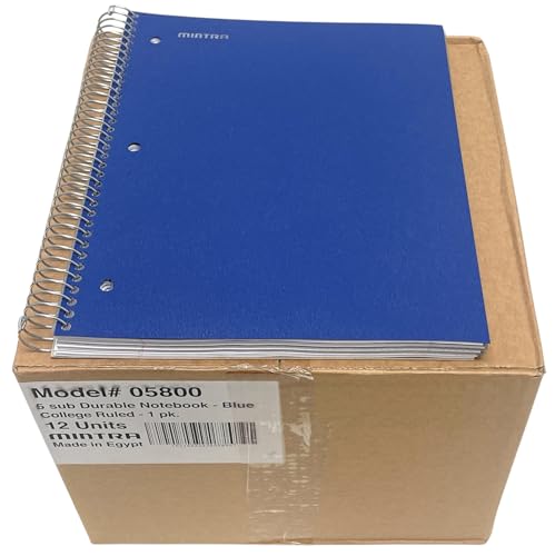 Mintra Office Durable Spiral Notebooks, 5 Subject (Blue, College Ruled 12pk) - color: Blue, size: College Ruled 12pk