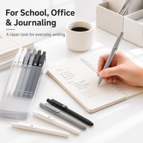 Gel Pens School Office Supplies - 6 Pcs 0.5mm Cute Ink Ballpoint with 10 Refills, Black White Fine Point Pen, Desk Accessories for Women College Teacher, Pastel Smooth Writing Pen for Journaling Gift - color: Black and White