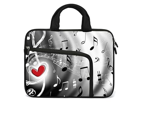 11.6" 12.2 inches Laptop Sleeve Chromebook Case Ultrabook Case Notebook Sleeve PC Messenger Bag Tablet Case Neoprene Handle Sleeve for Adult Men Women, Two Pockets (Music Note and Heart) - color: Music Note and Heart