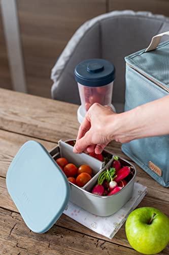 Beaba Stainless Steel Lunch Box, Kids Lunch Box with Silicone Lid, Bento Style Food Containers, Removable Silicone Dividers Make 1-3 Compartments, Rain - color: Rain
