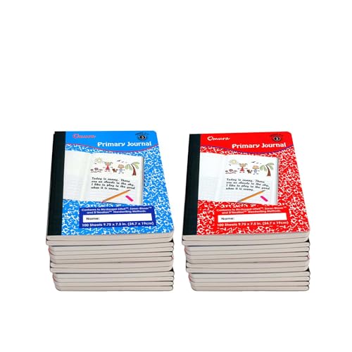 24 Pack Primary Journal Grades K-2 Half Page Ruled Composition Notebook I 200 Pages (100 Sheets) / Primary Writing Journal I Back to School Supplies I Primary Composition Notebook for Preschool Kids