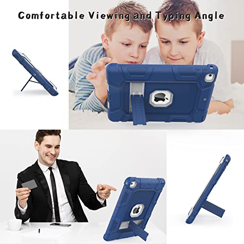 iPad 6th Generation Cases, iPad 5th Generation Case, iPad 9.7 Inch Case, Hybrid Shockproof Rugged Drop Protection Cover Built with Kickstand for iPad 9.7 inch A1893 / A1954 / A1822 / A1823 - color: Navy Blue+Gray