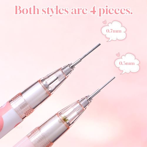 TIESOME 8 Pcs Kawaii Mechanical Pencils Set with Refill Leads & Erasers, 0.5mm/0.7mm Pink Cute Mechanical Pencils for School Office Supplies (Plastic)