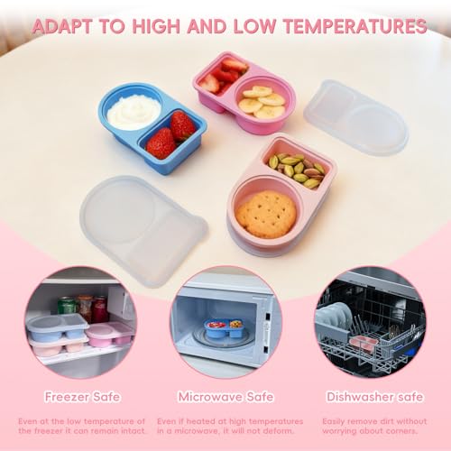 3 Pcs Reusable Snack Containers With Lids,Silicone Snack Containers,Meal Prep Containers,8 Oz Silicone Lunch Box,Includes 304 Stainless Steel Fork & Spoon(3 Color)