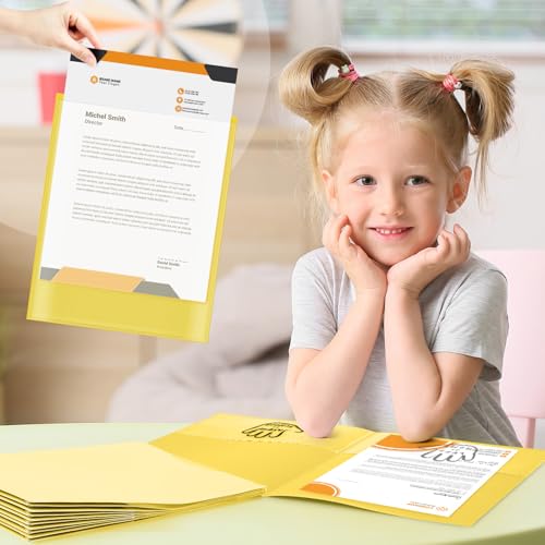 Henoyso 24 Pcs School to Home Folder with Pocket Plastic Heavy Duty Clipboard Folder with Clear Front Pocket Homework Take Home Folders for School Students Parent Teacher Communication(Yellow) - color: Yellow