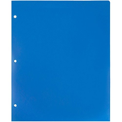 JAM PAPER Heavy Duty Plastic 3 Hole Punch School Folders with Pockets - Blue - 6/Pack - color: Blue, size: 6 Per Pack