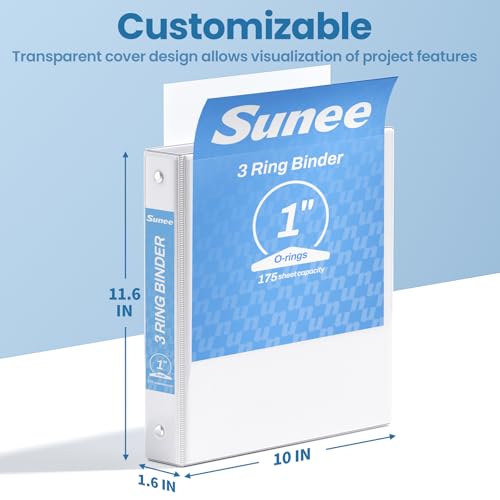 SUNEE 1 Inch Binders 3 Ring 4 Pack, PVC-Free Clear View 1" Binders (Fits 8.5x11 Inches) for School, Office & Home Use, White - color: White, size: 1 Inch, style: 4 Pack