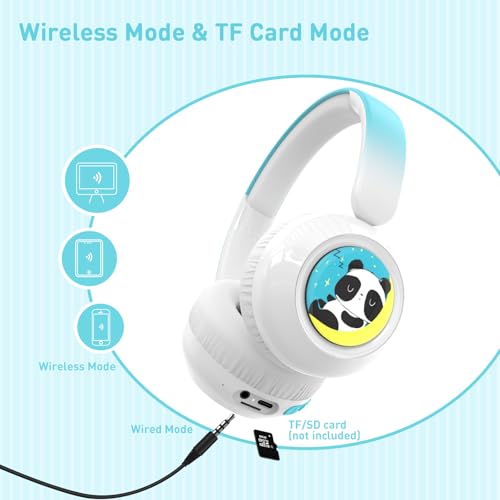 Kids Bluetooth Headphones, Lightweight Wireless Headphones for Kids, 75/85/94dB Volume Limited, Bluetooth 5.4, Over-Ear Toddler Headsets Detachable Mic fot School/Travel/Tablet (Panda) - style: Panda