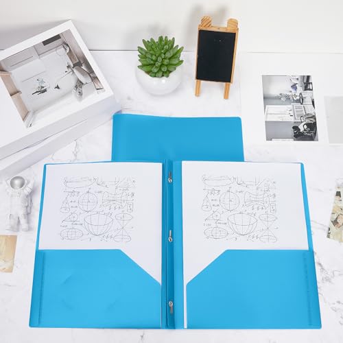 Lincia 100 Pcs Plastic Folders with Pockets and Prong Folders with Prongs 2 Pockets for Office, School for Students, Teachers, Office Workers(Lake Blue) - color: Lake Blue