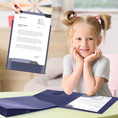 Henoyso 24 Pcs School to Home Folder with Pocket Plastic Heavy Duty Clipboard Folder with Clear Front Pocket Homework Take Home Folders for School Students Parent Teacher Communication (Navy Blue) - color: Navy Blue