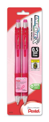 Pentel BCA EnerGize-x Mechanical Pencil, 0.5mm, Pink Barrels, Pack of 2 (PL105BP2P-BC) - size: 2 Count (Pack of 1)