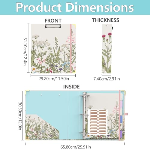 3 Ring Binder 2 Inch, Cute Round Ring Binders with 6 Tab Dividers & Label Stickers, Low Profile Clipboard with Storage, Fashion Aesthetic Binder School Office Supplies (Garden Flowers) - color: Garden Flowers, size: 2" Binder with Dividers