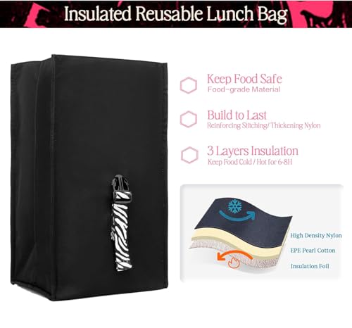 SUNNY BIRD Insulated Lunch Bag Rolltop Lunch Box (Black with white strap) - color: Black with white strap