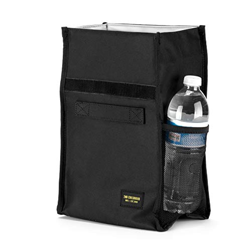 2nd Childhood Insulated Lunch Bag for Men, Durable & Reusable, Black | Slim lunch bag with carry handle, two mesh side pockets and a back slip pocket; insulated liner keeps food cool - color: Black