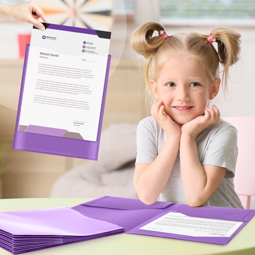 Henoyso 24 Pack Take Home Folders with 2 Pockets and Tabs, Plastic Classroom Communication Homework Folder School-to-Home with Clear Front Pocket for Students Parent Teacher Connector (Purple) - color: Purple