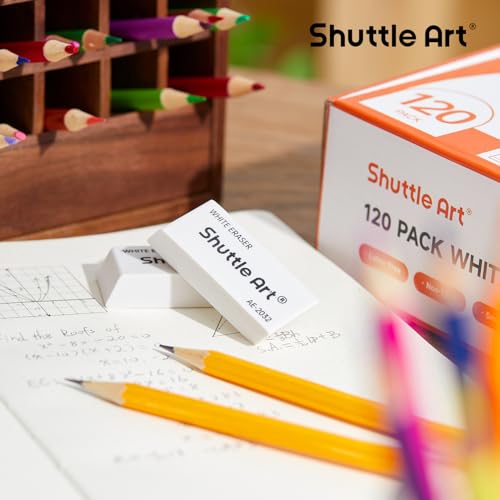 Shuttle Art White Erasers, 120 Pack Erasers Bulk, Smudge Resistant Eraser for Pencils, School Supplies for Kids, Students, Teachers, Office - color: White