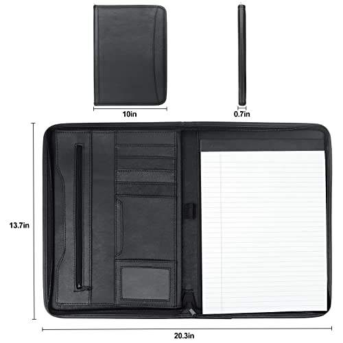 Zippered Padfolio Portfolio Binder, Leather Business Portfolio, & 8.5 x 11 Legal Pad, Office Supplies Organizer, Black Zippered Pocket, Planners, Resume, Briefcase for Travel and Interview - size: Black-13.5x10x1 inch