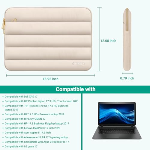 MOSISO Laptop Case 17.3 inch, 17-17.3 inch Puffy Laptop Sleeve, Sand | Compatible with Dell XPS/HP Pavilion/Ideapad/Acer/Alienware/HP Omen Notebook Computer, olyester Horizontal Bag with SmallCase - color: Sand, size: 17.3 inch