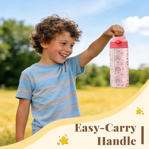 Daisy Water Bottle for Women - 12oz Pink Water Bottle with Straw, Rainbow Stainless Steel Tumbler, Insulated, Leak-proof, BPA-free, Pop-up Straw Lid, for School Travel - Birthday Gift Cup(1pc) - color: Daisy rainbow