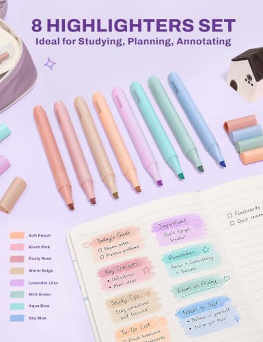 SUNEE 35PCS Aesthetic Stationery Set with Cute Pencil Case, Pastel Highlighters, Black Gel Pens, Mechanical Pencils & Refills, College School Supplies for Students Girls Purple - color: Purple, style: 35 Pack