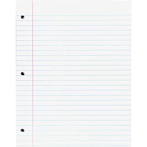 Pacon Composition Paper, 8.5" x 11", White, 3-Hole Punched, Red Margin, 3/8" Wide Ruled, 500 Sheets/Pack, 1 Pack - size: 8.5 x 11 Inch